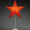 Etoile Lumineuse Electrique 5 Branches En Papier, Rouge, Sur Pied Blanc, 46 Cm