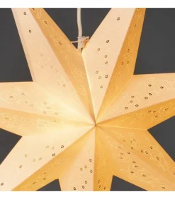 Etoile Lumineuse En Papier A Suspendre, 7 Branches, Blanche, 60 Cm