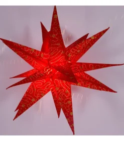 Etoile Lumineuse Rouge En Papier 3D, A Suspendre, 45 Cm