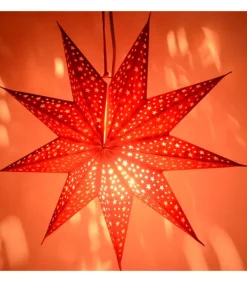 Etoile Lumineuse Rouge En Papier A Suspendre, 45 Cm