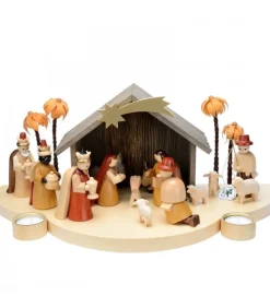 Grande Crèche De Noël En Bois Avec Personnages
