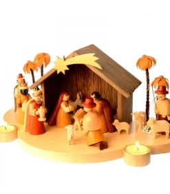 Grande Crèche De Noël En Bois Avec Personnages