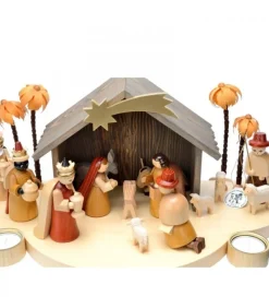 Grande Crèche De Noël En Bois Avec Personnages