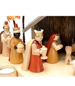 Grande Crèche De Noël En Bois Avec Personnages