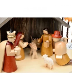 Grande Crèche De Noël En Bois Avec Personnages