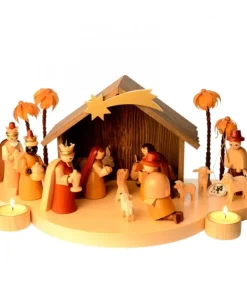 Grande Crèche De Noël En Bois Avec Personnages