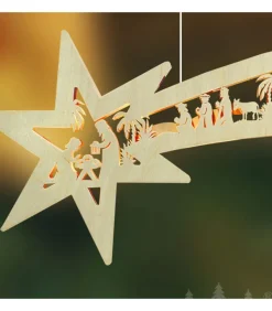 Grande Etoile Lumineuse En Bois A Suspendre