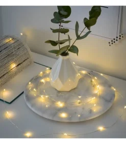 Guirlande Led A Pile, 20 Diodes Ambrees, Fil Argente
