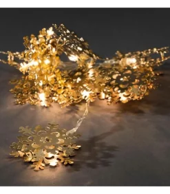 Guirlande Lumineuse Décorative A Led, Flocons De Neige Metalliques Dores