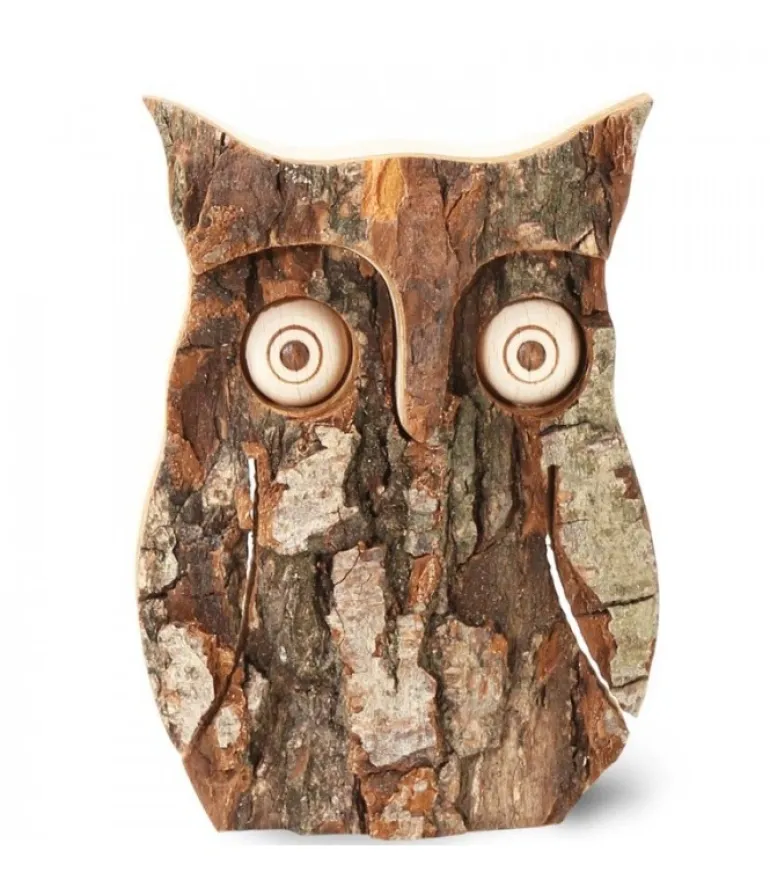 Hibou En Bois D'Ecorce, 10 Cm