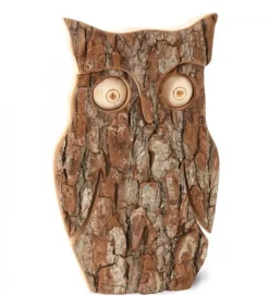 Hibou En Bois D'Ecorce, 16 Cm