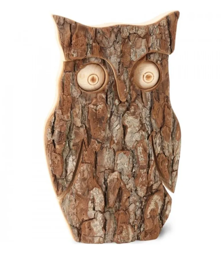 Hibou En Bois D'Ecorce, 16 Cm