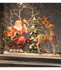 Lanterne À Neige A Led Avec Père Noël Dans Son Traineau, 25 Cm
