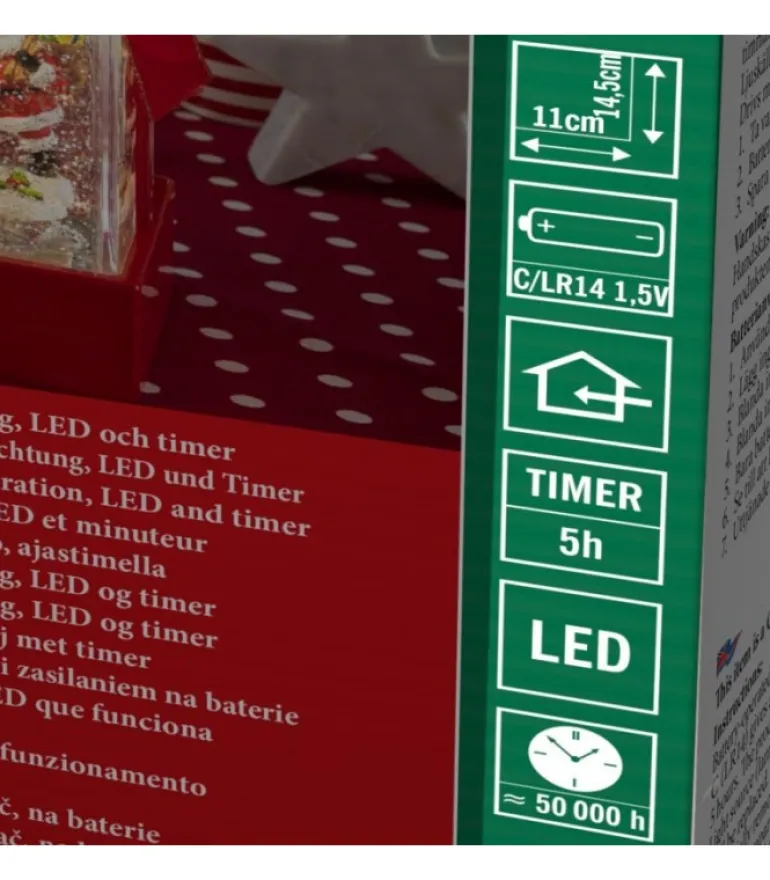 Lanterne À Neige "Cadeau De Noël" Avec Père Noël & Bonhomme De Neige