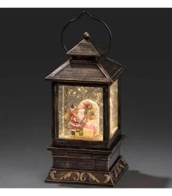 Lanterne De Noël À Neige A Led Avec Père Noël Et Enfants, 22 Cm