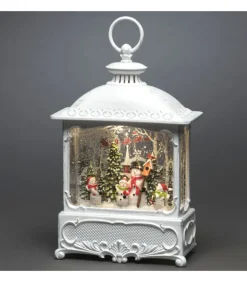 Lanterne De Noël Blanche, 4 Bonshommes De Neige Avec Oiseaux