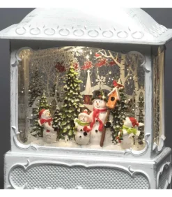 Lanterne De Noël Blanche, 4 Bonshommes De Neige Avec Oiseaux