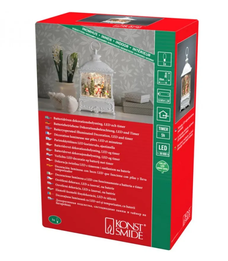 Lanterne De Noël Blanche, 4 Bonshommes De Neige Avec Oiseaux