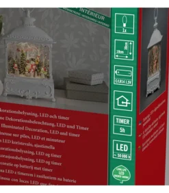 Lanterne De Noël Blanche, 4 Bonshommes De Neige Avec Oiseaux