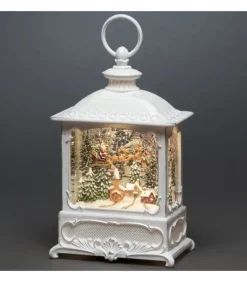 Lanterne De Noël Blanche, Père Noël Volant Au-Dessus D'Un Village