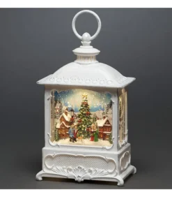 Lanterne De Noël Blanche, Village De Noël Avec Sapin