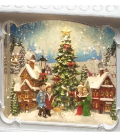 Lanterne De Noël Blanche, Village De Noël Avec Sapin