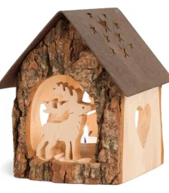 Lanterne Photophore En Bois Avec Cerf, 14 Cm