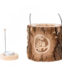 Lanterne Photophore En Bois, Couple D'Hiboux