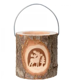 Lanterne Photophore En Bois, Cerf En Foret