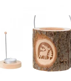 Lanterne Photophore En Bois, Cerf En Foret