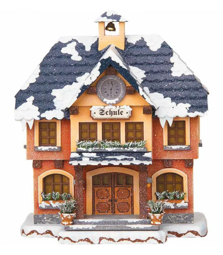 Maison Eclairee Pour Figurine De Noël Miniature Winterkinder, L'Ecole Du Village