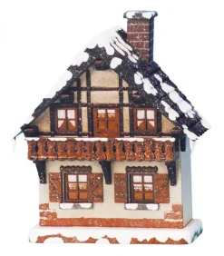 Maison Eclairee Pour Village De Noël Miniature Winterkinder, Maison Avec Balcon