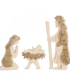 Marie, Joseph Et Enfant Jesus En Ecorce De Bois, 10 Cm