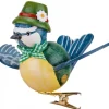 Oiseau Décoratif, Mesange Bleue Et Noeud Vert, 6 Cm