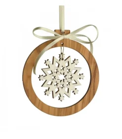 Pendentif En Bois D'Olivier 7Cm, Motif Cristal De Neige N°1