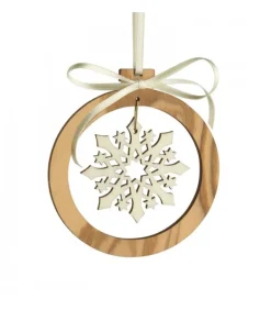 Pendentif En Bois D'Olivier 7Cm, Motif Cristal De Neige N°3