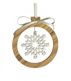 Pendentif En Bois D'Olivier 7Cm, Motif Cristal De Neige N°2