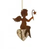 Petit Ange En Metal A Suspendre Et Coeur En Bois Avec Etoile