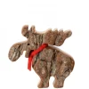 Petit Elan En Bois Avec Noeud Rouge 8 Cm