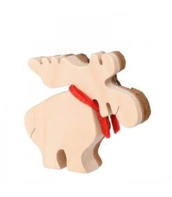 Petit Elan En Bois Avec Noeud Rouge 8 Cm