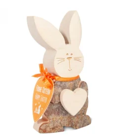 Petit Lapin De Paques En Bois Avec Coeur, 10 Cm
