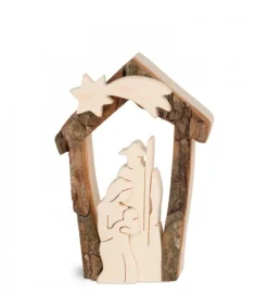 Petite Crèche De Noël En Ecorce 7,5 Cm, Avec Nativite En Bois D'Erable