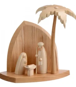 Petite Crèche Moderne En Bois Avec Un Palmier Et La Nativite