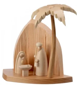 Petite Crèche Moderne En Bois Avec Un Palmier Et La Nativite