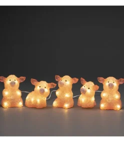 Petits Cochons Roses Lumineux En Acrylique Led 12,5 Cm, Lot De 5