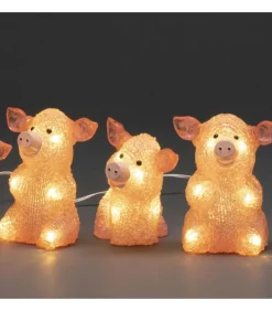 Petits Cochons Roses Lumineux En Acrylique Led 12,5 Cm, Lot De 5