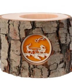 Photophore En Bois, 1 Motif Père Noël Et Traineau