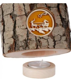 Photophore En Bois, 1 Motif Père Noël Et Traineau