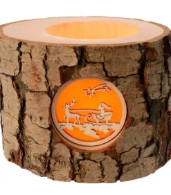 Photophore En Bois, 1 Motif Père Noël Et Traineau