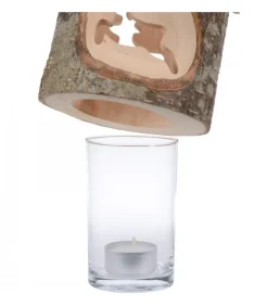 Photophore En Bois Avec 2 Motifs En Bois Cisele, Renne